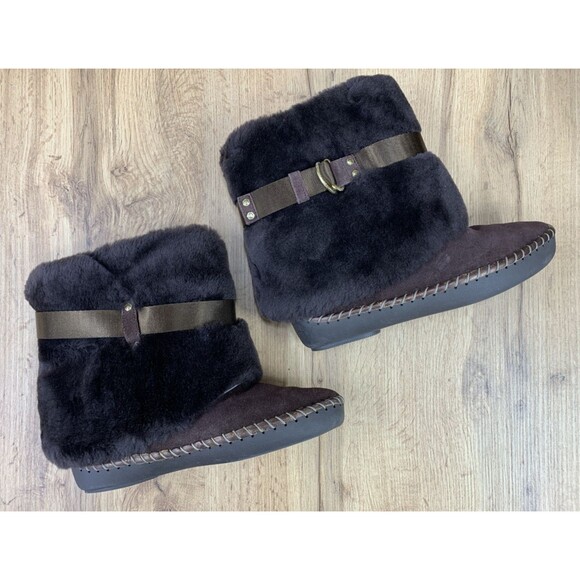 Jessica Simpson Women's Micro Suede Boot Bootie Slippers Fur Lining Brown Size 9 - Picture 13 of 16
